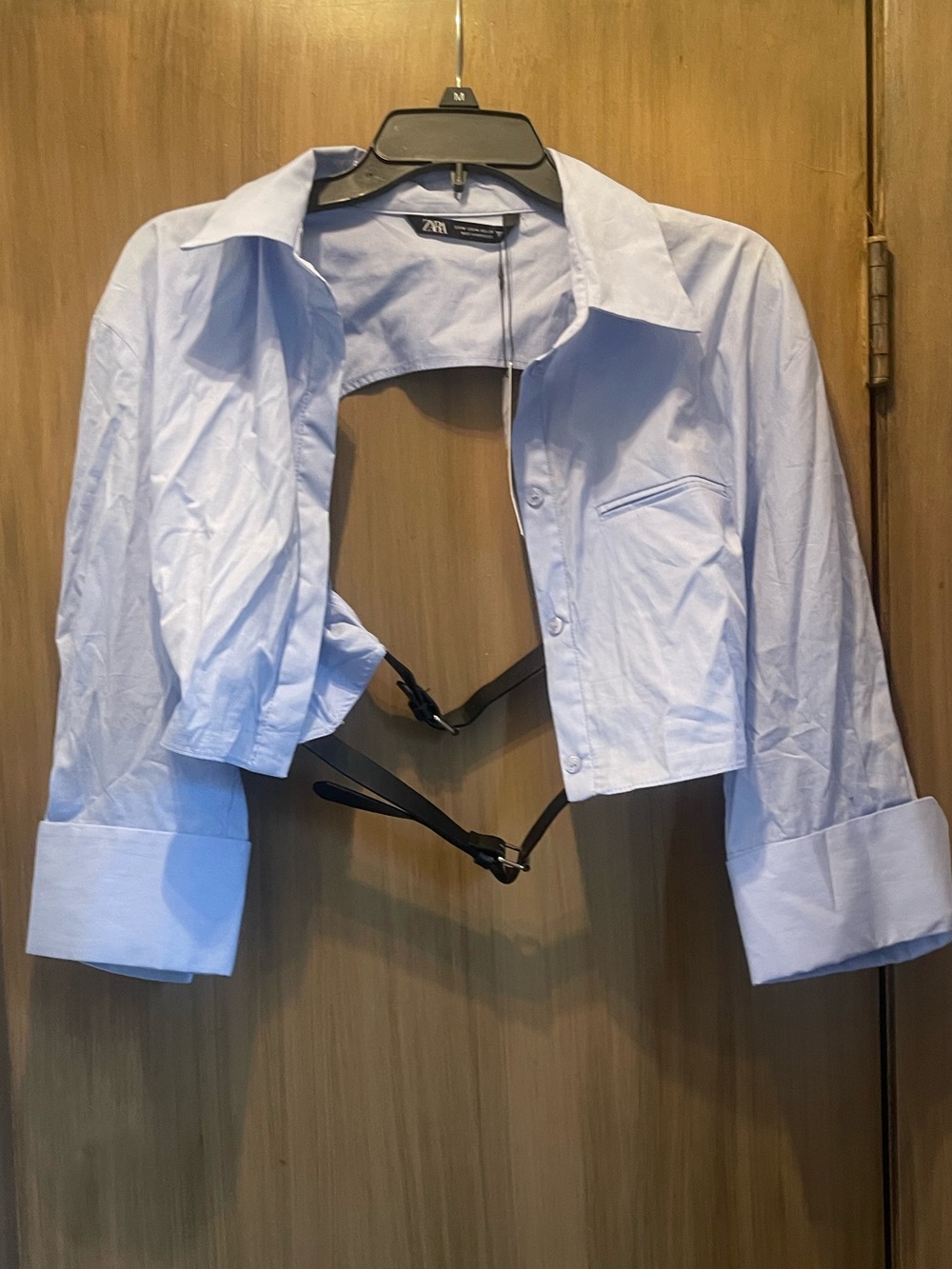 Zara Light Blue Cropped Shirt Backless with Straps - Picture 4 of 5